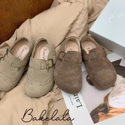 K26917新款儿童勃肯鞋磨砂真皮软底复古豆豆鞋森系透气防滑皮鞋主图
