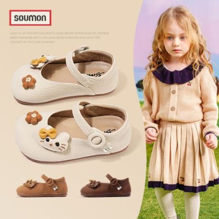 书萌儿童玛丽珍鞋2026春季新款女童花朵卡通皮鞋休闲软底可爱单鞋