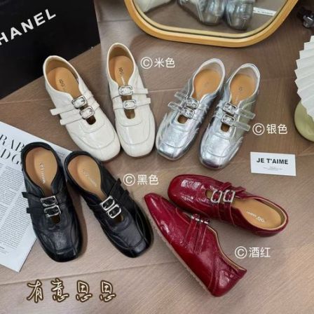 有意思思女鞋“法式小皮鞋”法式魔术贴德训单鞋休闲百搭鞋子女款