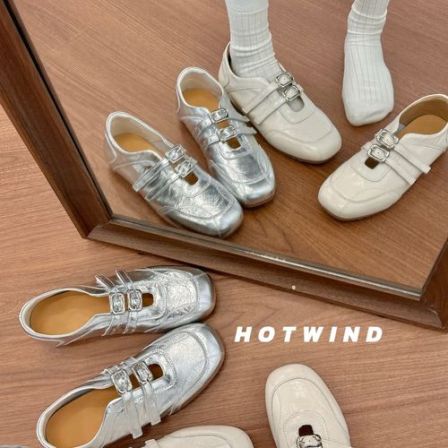 Hotwind/热风小众设计感复古风浅口魔术贴平底休闲芭蕾德训女鞋