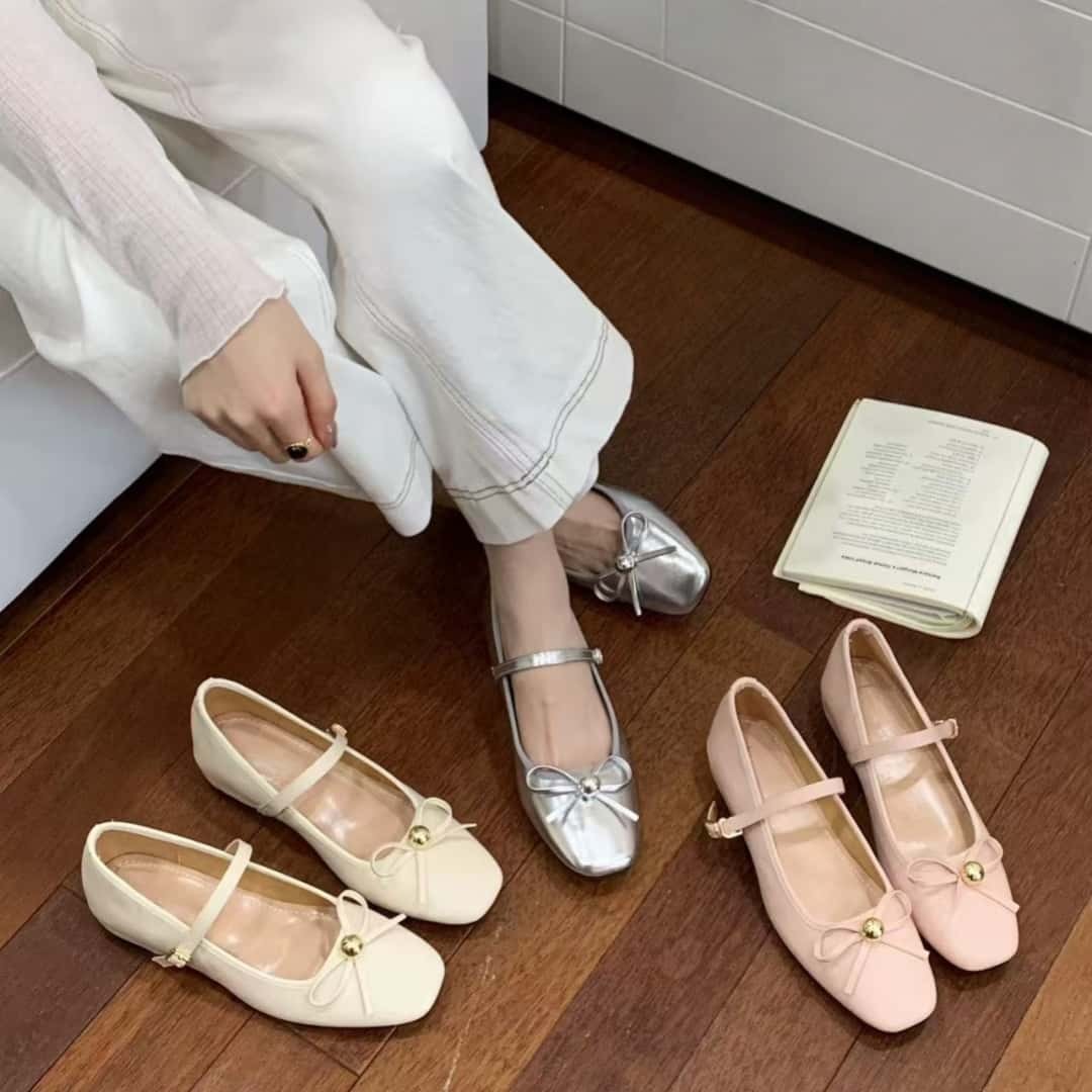 【浩哥专属】气质方头甜美蝴蝶结浅口平底内增高3.5CM玛丽珍单鞋主图