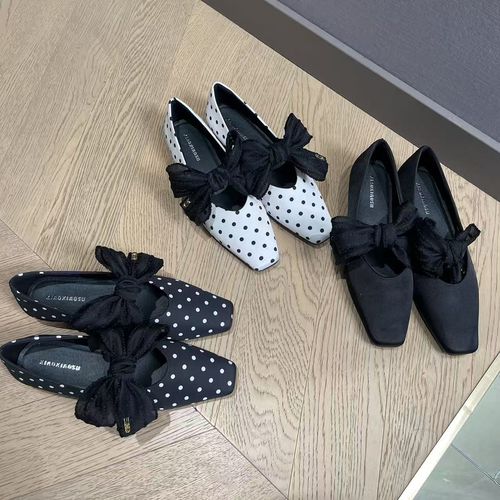 小小苏跟高4cm丨【蝴蝶结】高级感波点方头经典单鞋女鞋;FCX57125主图