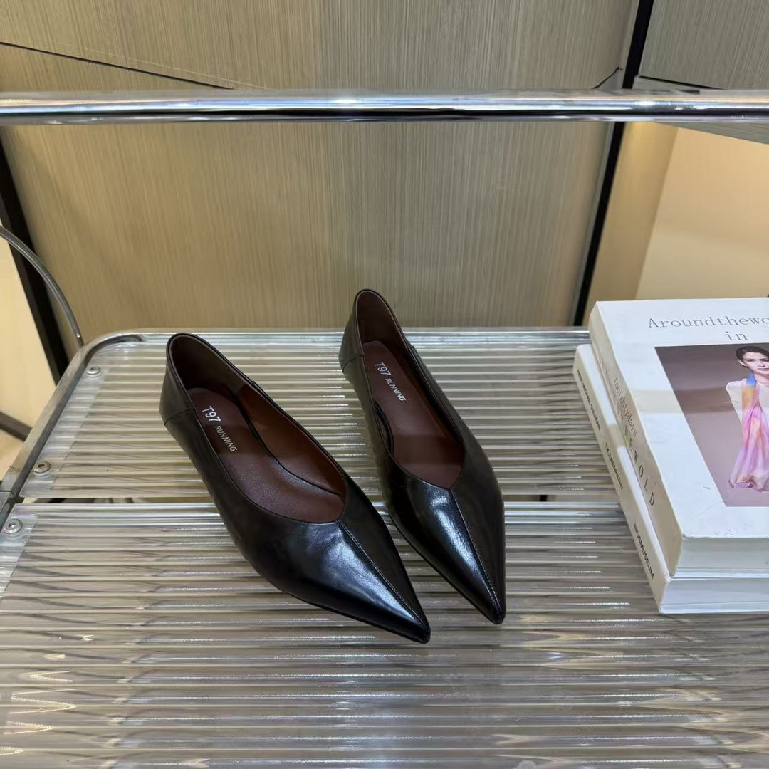 T97新款尖头浅口法式低跟真皮一脚蹬气质单鞋G3379主图