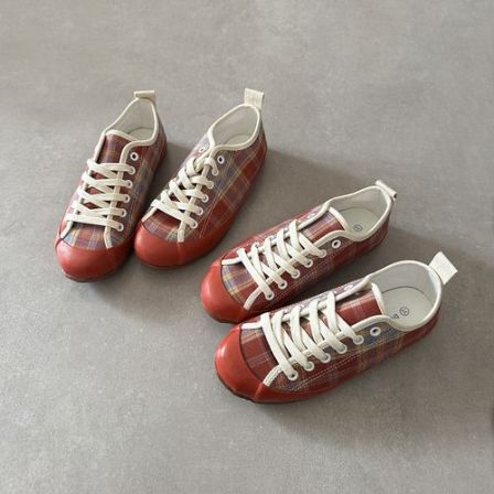 西班牙帆布鞋2026新款女式格子帆布鞋网红爆款小众潮鞋红色平底鞋