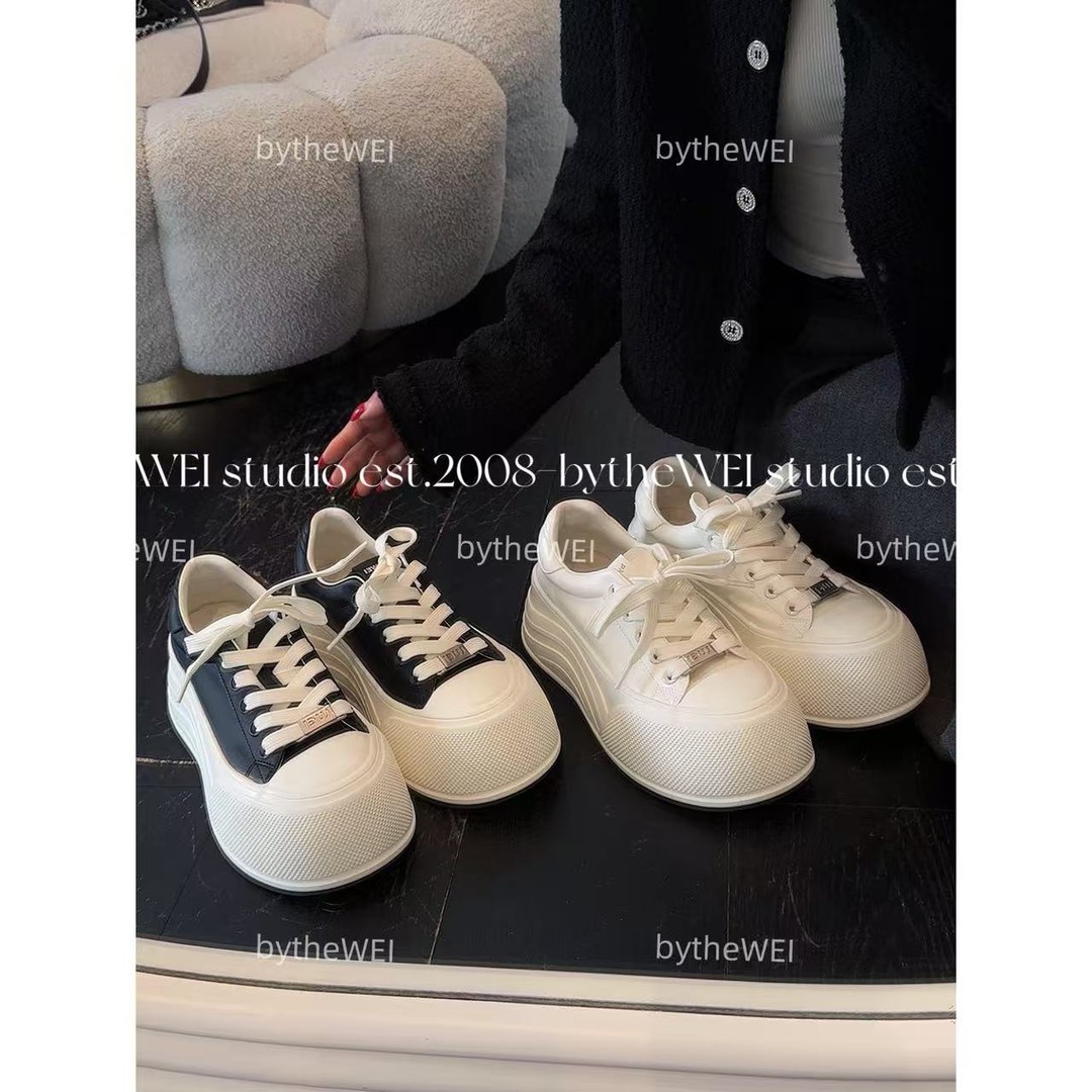 bytheWEI【波浪小白】厚底增高小白鞋超轻百搭真皮休闲鞋运动鞋女主图