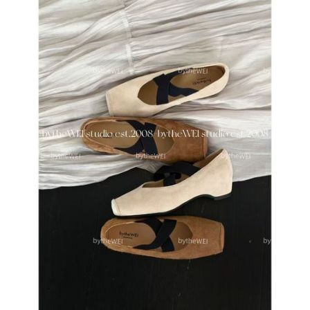 bytheWEI【乌玛芭蕾】内增高版～真皮猪鼻子交叉绑带芭蕾鞋女单鞋