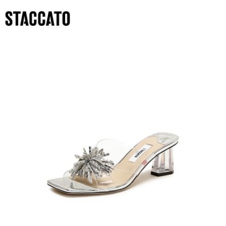 思加图2026新款粉彩风仙女鞋时装拖粗跟凉拖鞋外穿女凉鞋EC403BT6