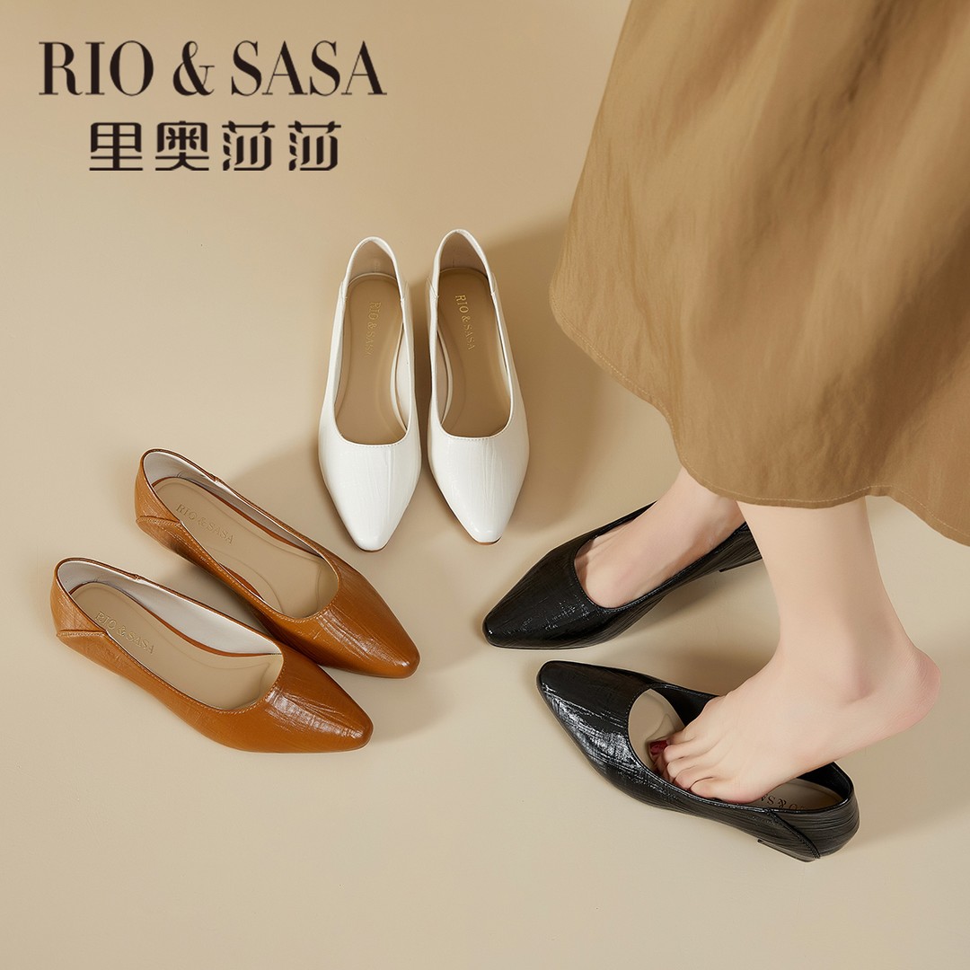 里奥莎莎复古粗跟尖头软底女单鞋2026春浅口适用女通勤鞋ZL60039主图