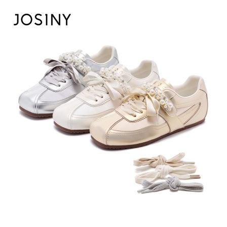 卓诗尼珍珠德训鞋粉彩风2026新款时尚女士平底舒适百搭休闲鞋软底