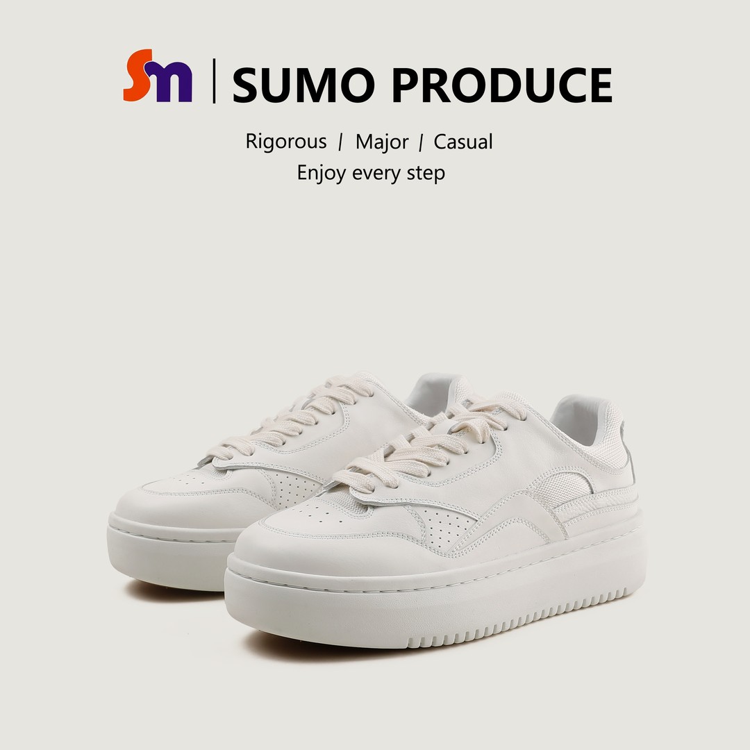 素陌2026新款头层牛皮厚底韩系小白鞋女小个子增高板鞋透气55009主图