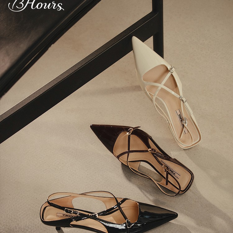 【橱窗】73hours女鞋Susie新款尖头法式黑色经典通勤单鞋细带凉鞋女主图