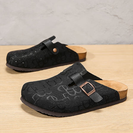 懒人一脚蹬防滑包头拖鞋男软木拖鞋防臭外穿百搭厚底黑色勃肯鞋男