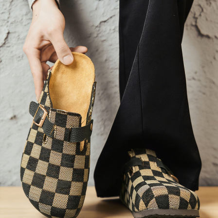 格子勃肯鞋男士2026夏季新款高级感软木拖鞋防滑百搭包头拖鞋男款