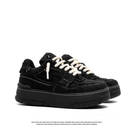 FGMM原创设计春夏新款黑色板鞋男女款厚底增高鞋子情侣休闲帆布鞋