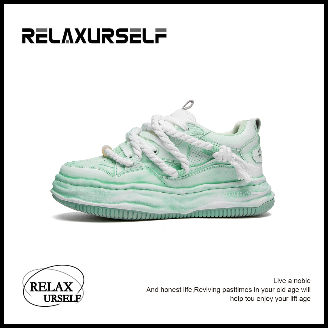 RELAXURSELF春季新款时尚百搭休闲鞋手工擦色潮鞋复古增高情侣鞋主图