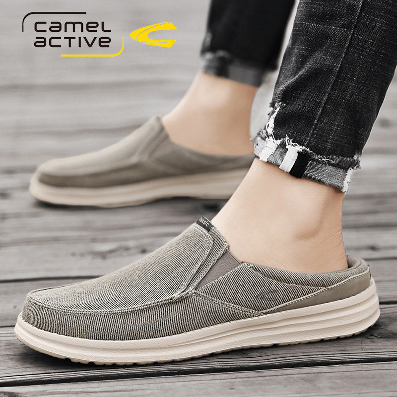 德国骆驼动感半拖鞋男夏季包头无后跟帆布凉拖外穿软底开车凉拖鞋主图