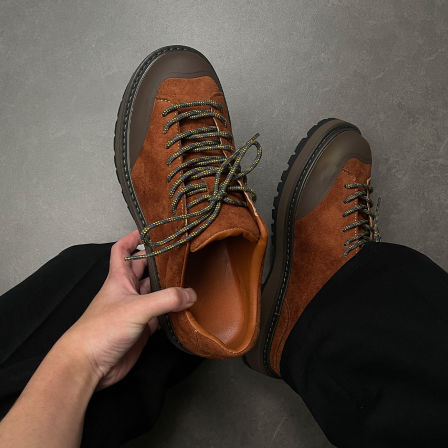 美拉德棕色系翻毛德比鞋男休闲英伦皮鞋男厚底增高户外工装登山鞋