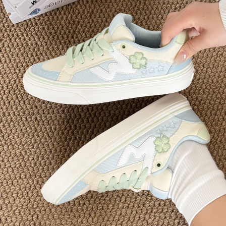 顽刻ollieskate四叶草配色春季校园风W系列低帮男女国潮滑板鞋