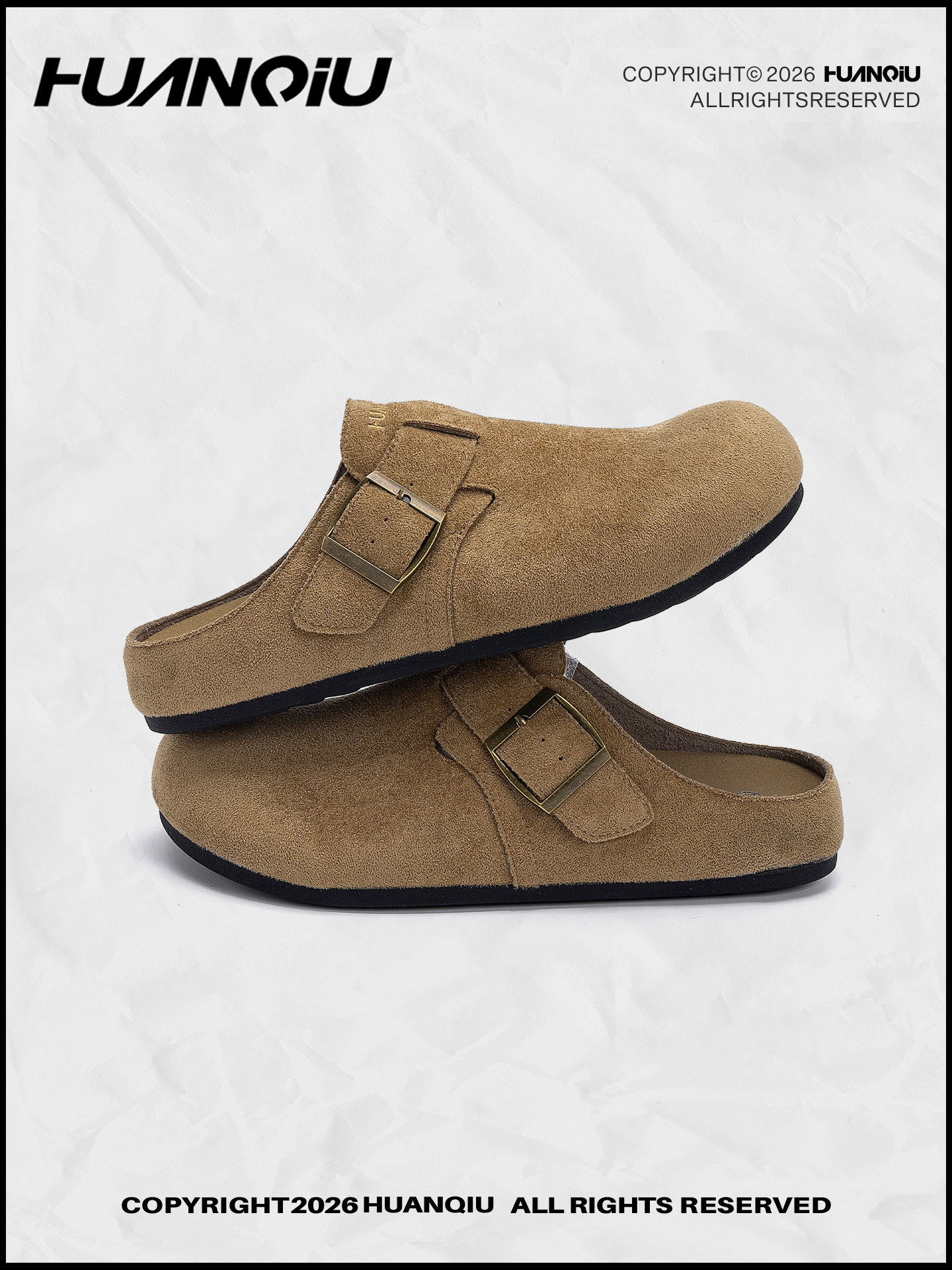 环球勃肯鞋男鞋2026新款春季百搭反绒皮魔术贴一脚蹬包头穆勒鞋男主图