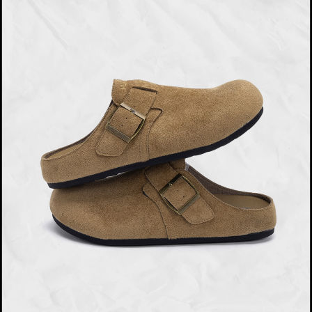 环球勃肯鞋男鞋2026新款春季百搭反绒皮魔术贴一脚蹬包头穆勒鞋男