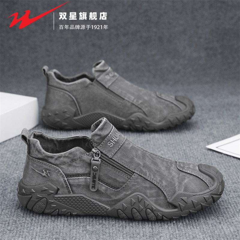 双星帆布男鞋春季透气老北京布鞋一脚蹬开车工作鞋男士运动休闲鞋主图