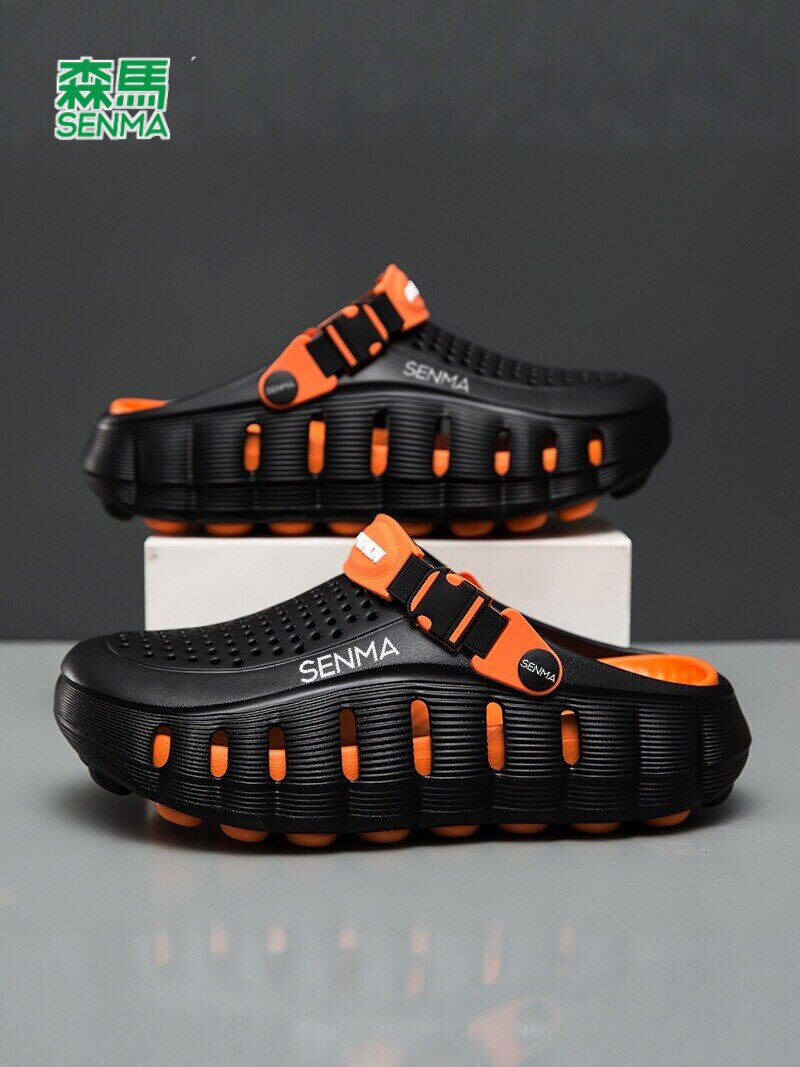 森马包头拖鞋男2026新款夏季休闲外穿踩屎感厚底增高防滑洞洞鞋主图
