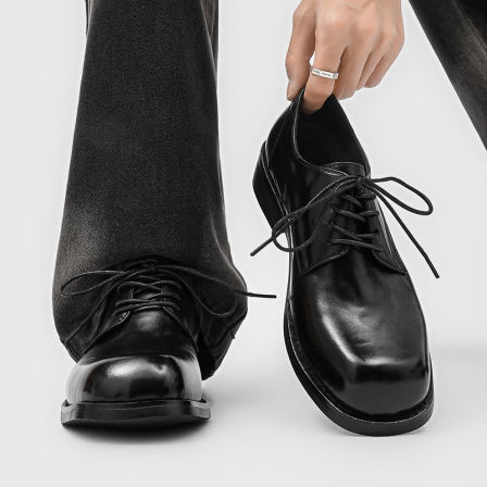 cleanfit黑色高级感方头德比鞋男士厚底增高商务正装百搭休闲皮鞋