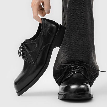 2026男士新款黑色高级感方头德比鞋厚底增高商务正装新郎结婚皮鞋