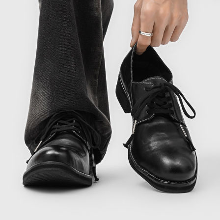 vibe翘头高跟巫师德比鞋男通勤做旧牛津厚底增高商务通勤尖头皮鞋