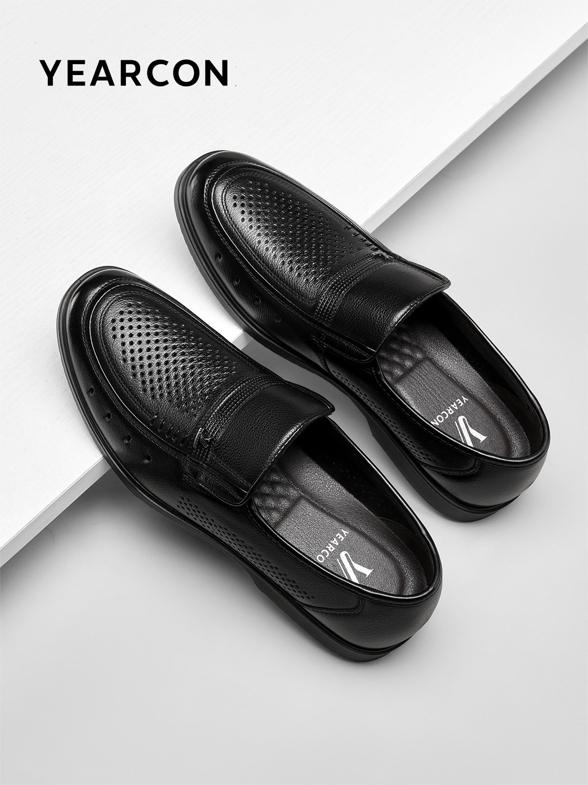 意尔康男鞋2026夏季新款真皮透气中老年爸爸休闲皮鞋一脚蹬皮凉鞋主图