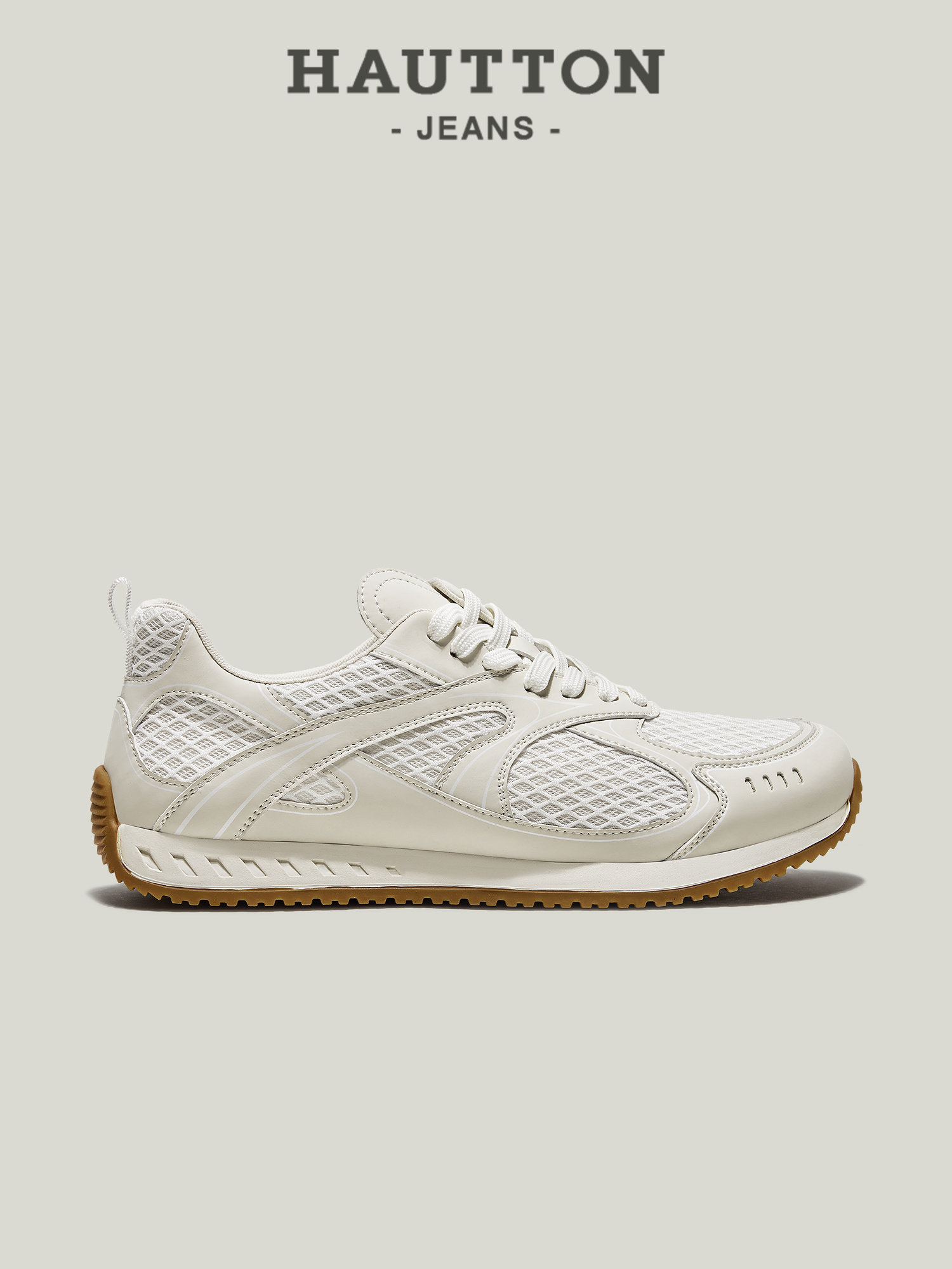 HauttonJeans休闲运动鞋男2026新款薄底透气网面鞋男士小白鞋主图