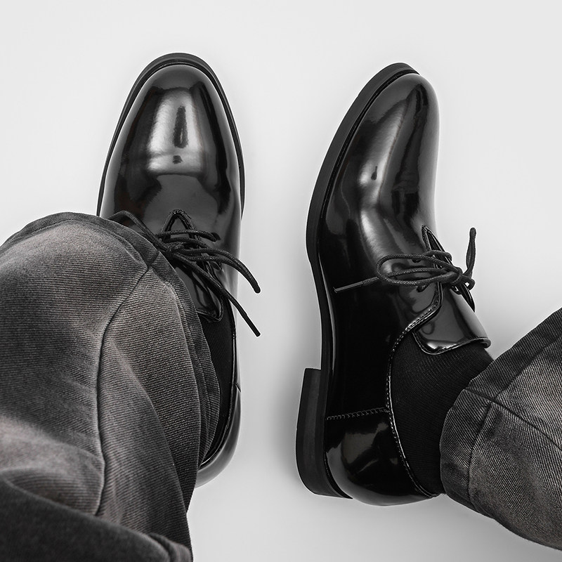 vibe尖头德比鞋男高级痞帅绅士商务亮面漆皮薄底商务正装休闲皮鞋主图