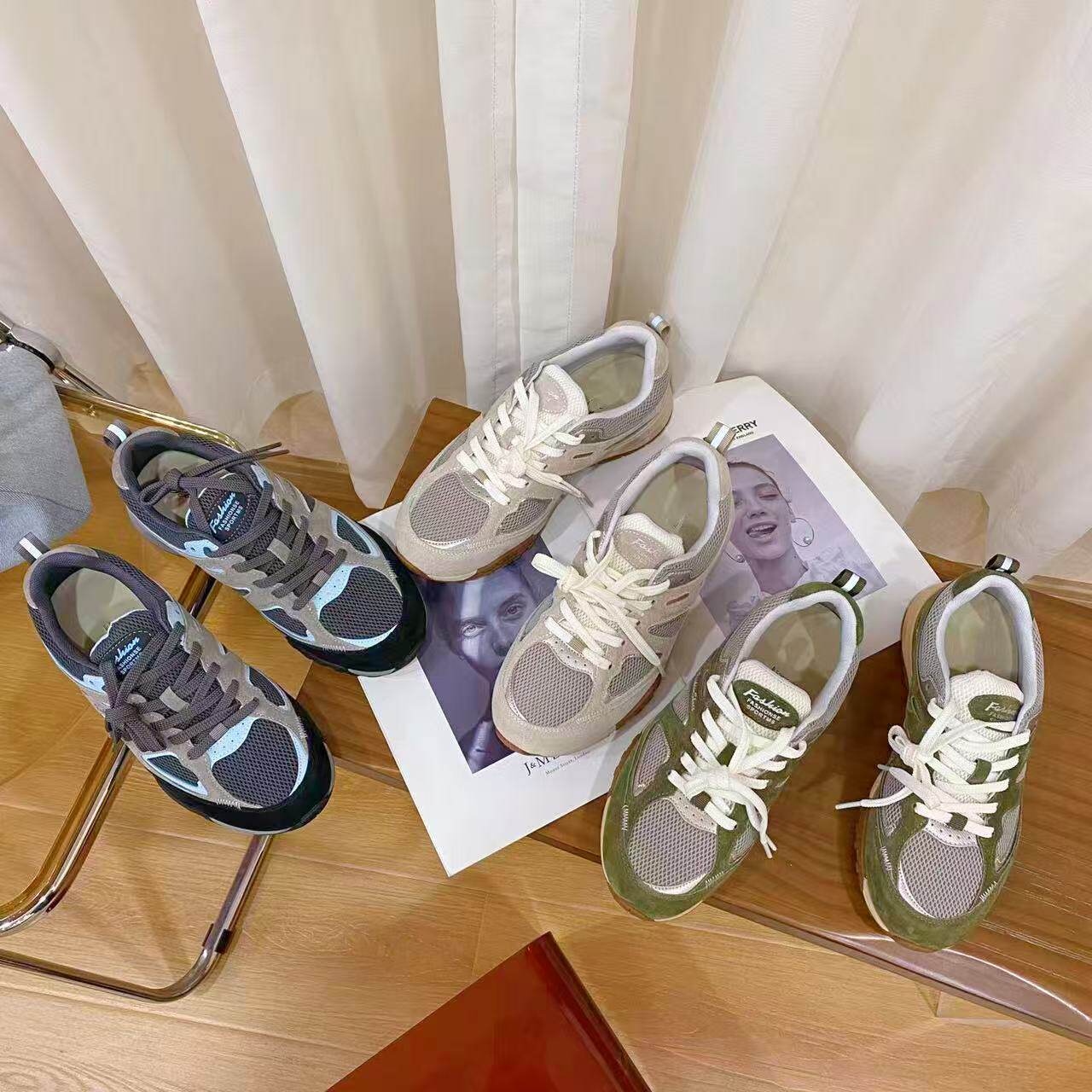 VK定制 韩版真皮时尚休闲运动鞋女80-101主图