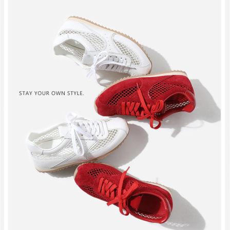 EY08005 茉莉雅集 摩登复古透气舒适牛猄牛皮网面休闲阿甘运动鞋