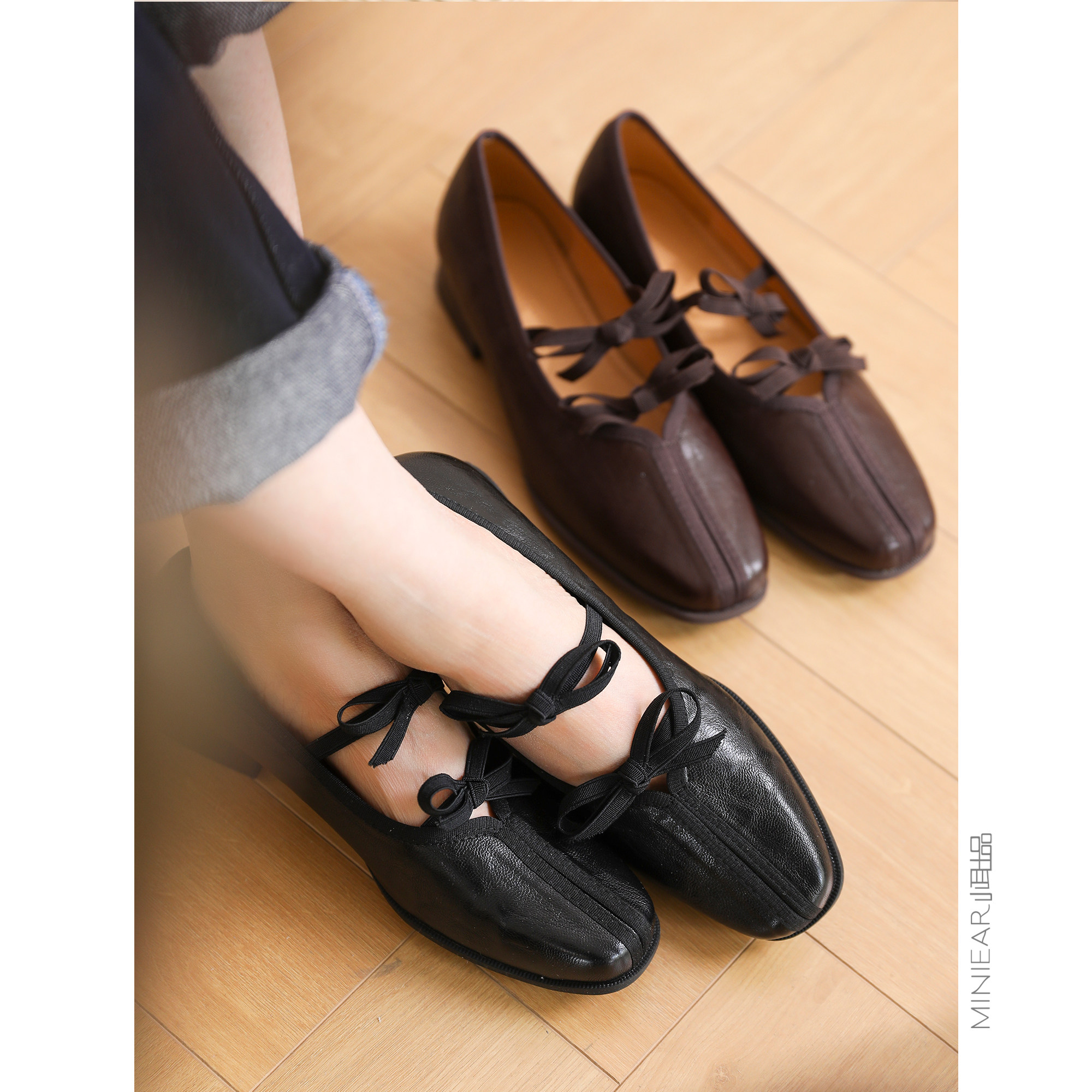 小耳出品 自留款~法式芭蕾舞鞋玛丽珍复古鞋平底单鞋蝴蝶结方头鞋主图