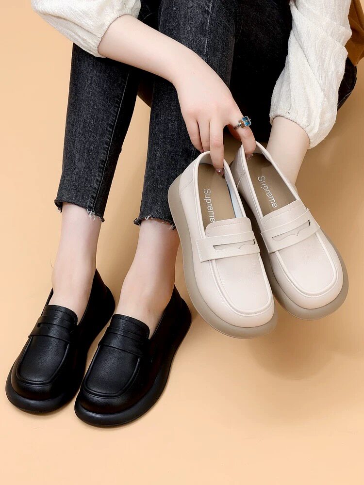 头层牛皮小皮鞋女春季英伦风单鞋软底轻便防滑乐福鞋女2831-66主图