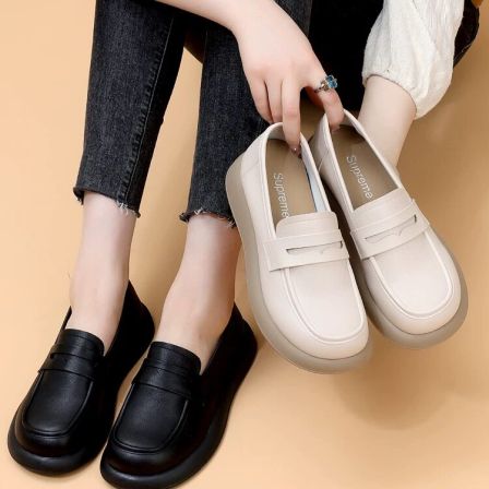 头层牛皮小皮鞋女春季英伦风单鞋软底轻便防滑乐福鞋女2831-66