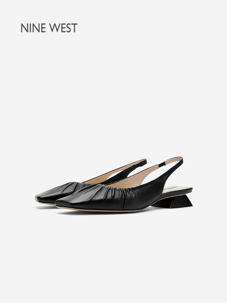 Nine West/玖熙法式风方头包头后空凉鞋女夏季褶皱低跟气质凉鞋女主图
