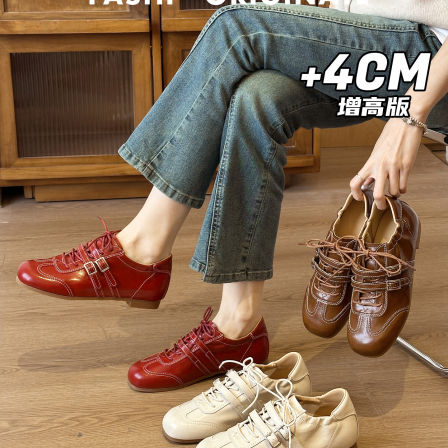 真皮~内增高德训鞋运动玛丽珍鞋女2026年新款复古休闲芭蕾阿甘鞋