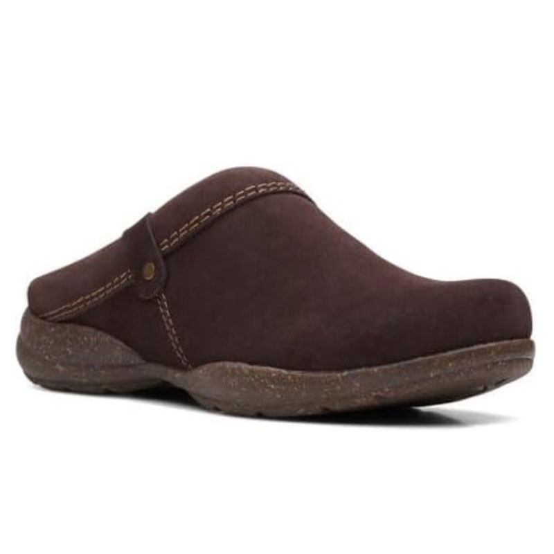 直邮 CLARKS/其乐ROSEVILLE巧克力色磨砂牛皮防滑牛筋底女皮拖鞋主图