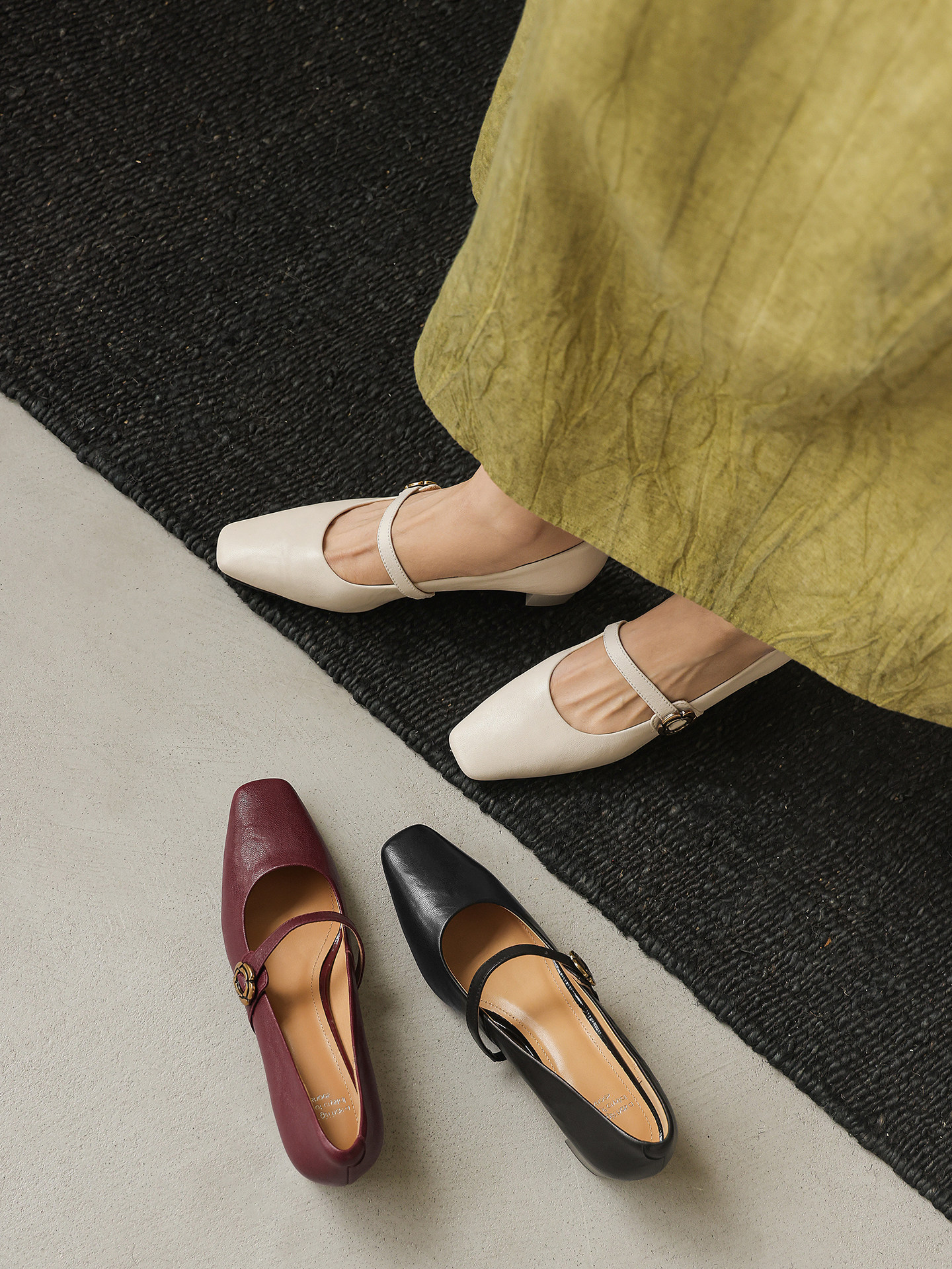 非侈Feichi 里昂小姐~3.5cm/真皮方头一字扣带玛丽珍鞋女中跟包鞋主图