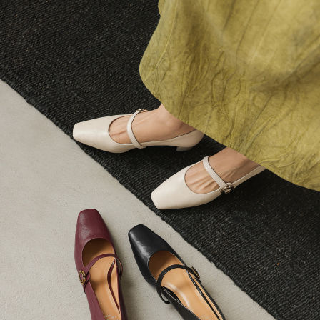 非侈Feichi 里昂小姐~3.5cm/真皮方头一字扣带玛丽珍鞋女中跟包鞋