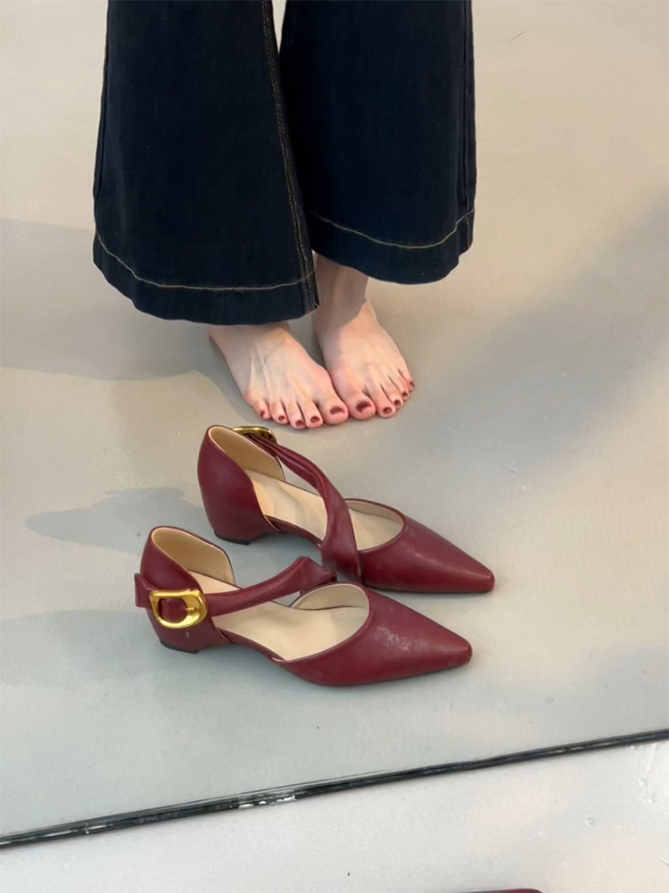 羊皮版~韩式复古时尚真皮显瘦百搭包头凉鞋女一字带温柔玛丽珍鞋主图