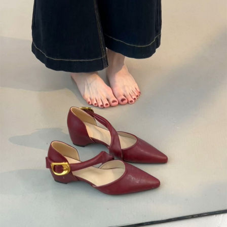 羊皮版~韩式复古时尚真皮显瘦百搭包头凉鞋女一字带温柔玛丽珍鞋