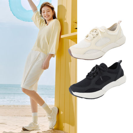 Pansy盼喜宽胖脚友好网面运动鞋女26春夏新款系带软底舒适休闲鞋