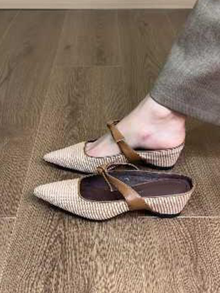 羊皮版~轻奢复古文艺百搭包头半拖鞋女优雅气质懒人外穿舒适凉拖主图