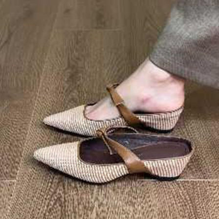 羊皮版~轻奢复古文艺百搭包头半拖鞋女优雅气质懒人外穿舒适凉拖