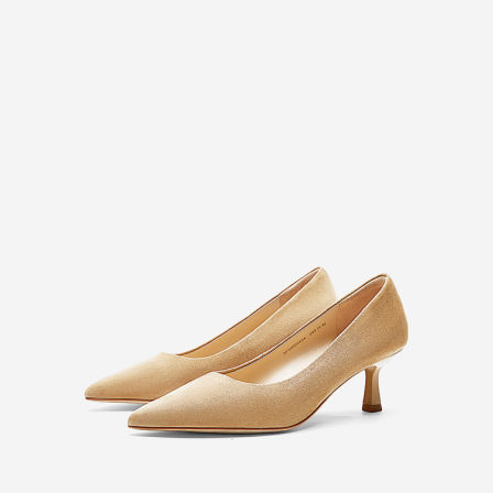 Nine West/玖熙法式尖头浅口单鞋女羊反绒猫跟高跟鞋通勤高级女鞋