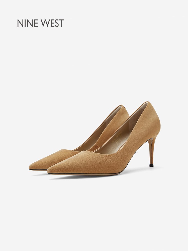 Nine West/玖熙真皮高跟鞋女细跟浅口单鞋通勤风气质鞋羊反绒女鞋主图