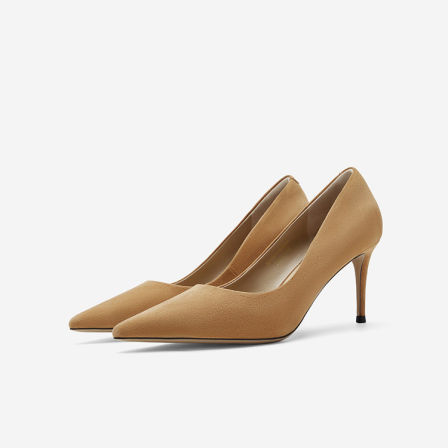 Nine West/玖熙真皮高跟鞋女细跟浅口单鞋通勤风气质鞋羊反绒女鞋